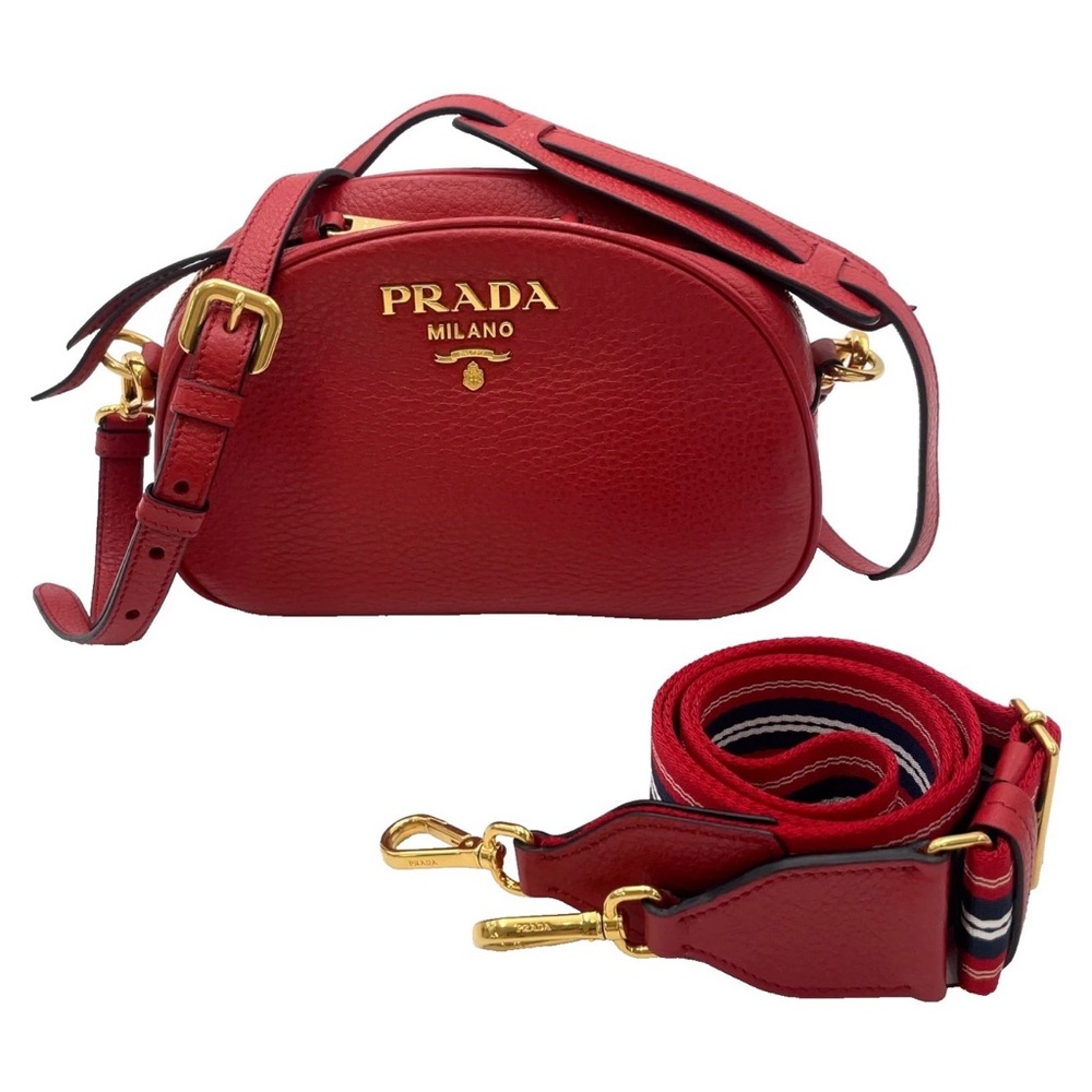 Authentic Prada Vitello Daino Leather Red Shoulder Bag W/Strap - Picture 9 of 16